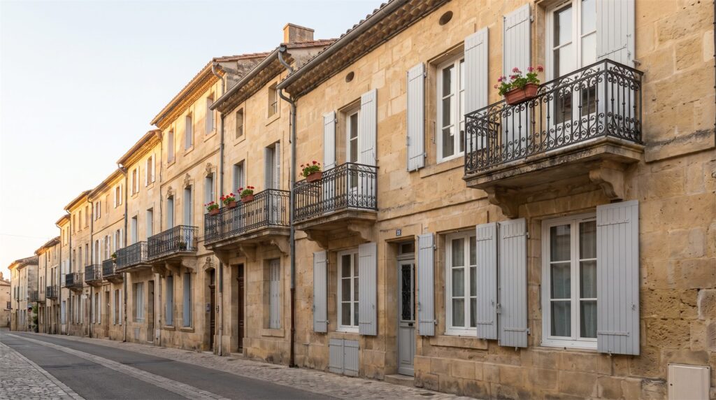 Façade en pierre équipée de menuiseries adaptées aux ouvertures existantes