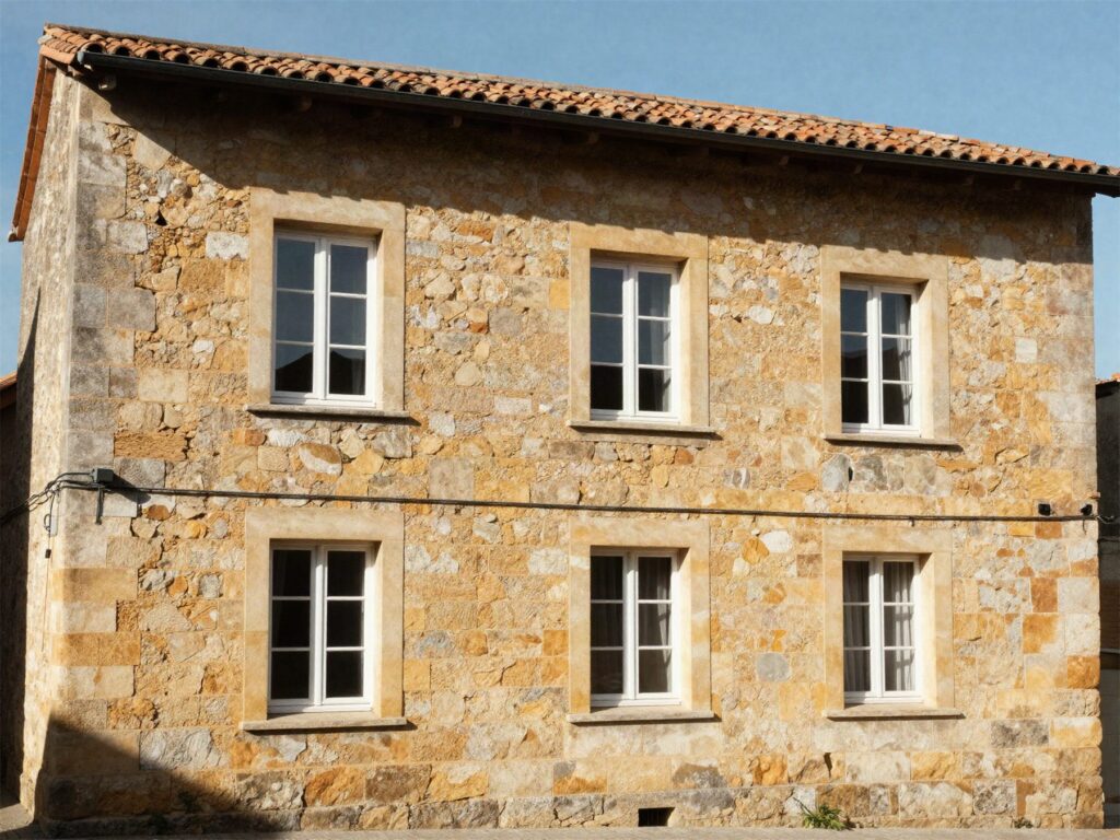 Façade d'une maison en pierre équipée de fenêtres PVC dans la région de Montpellier