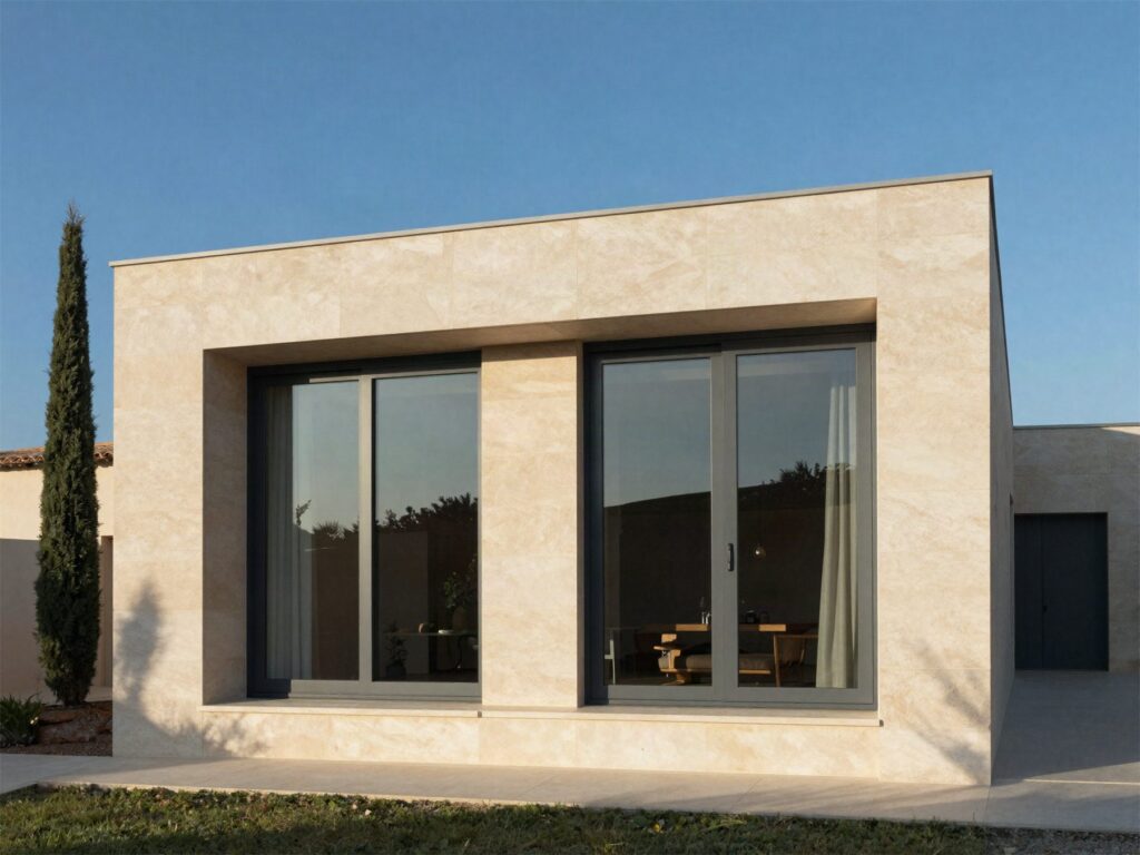 Fenêtres aluminium à profilés fins sur une façade contemporaine