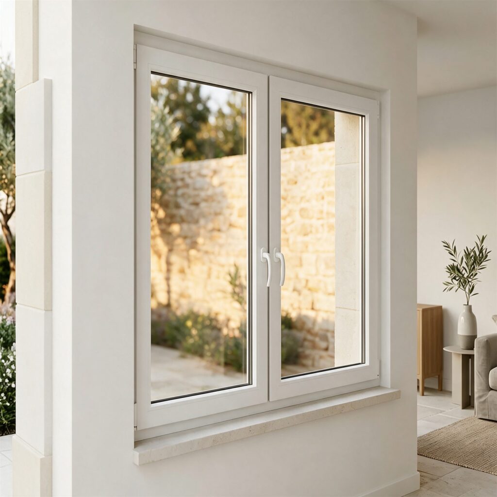 Fenêtre PVC double vitrage dans un salon lumineux