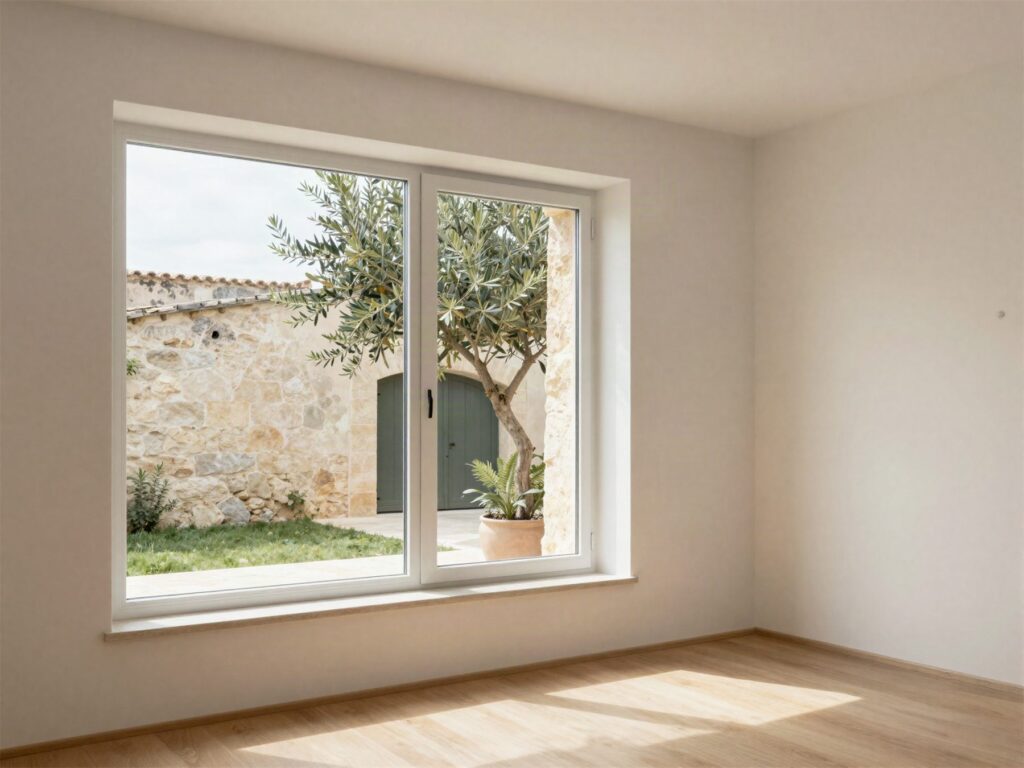 Fenêtre PVC blanche dans un salon lumineux à Montpellier