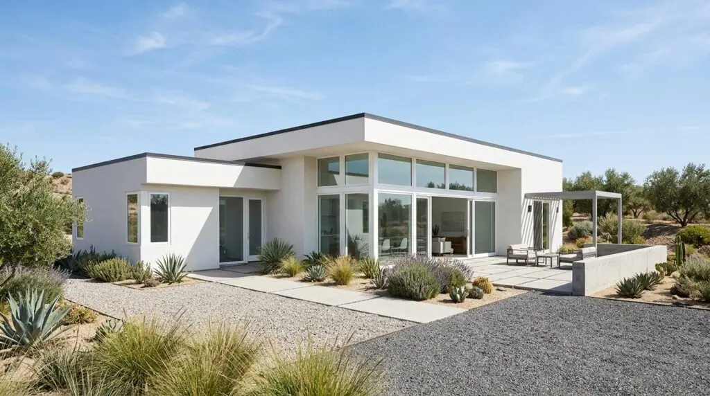 Maison équipée de fenêtres PVC avec volets roulants