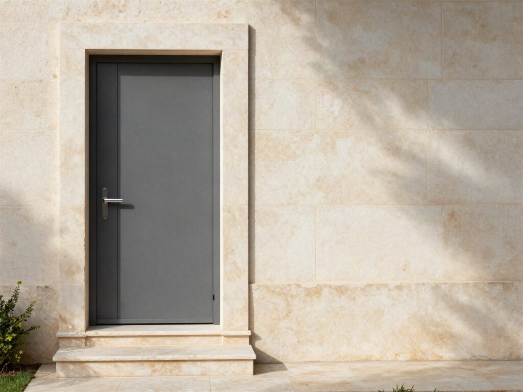 Porte d'entrée en aluminium teinte anthracite, vue de face
