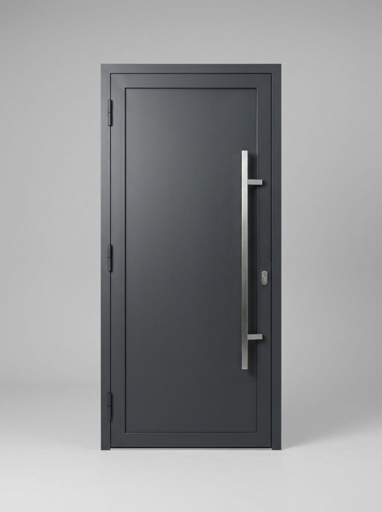 Porte d'entrée aluminium teinte anthracite, vue de face